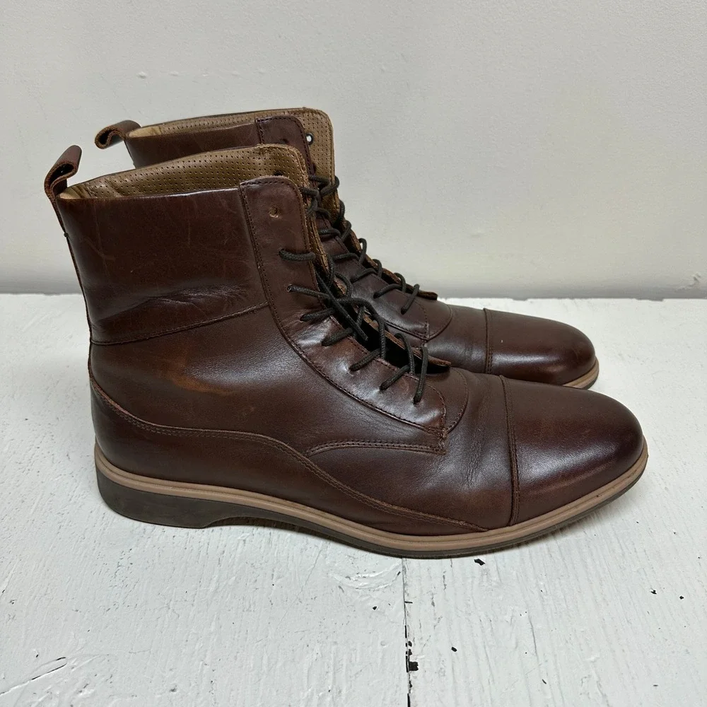 Amberjack Men's The‎ Boot Chestnut Brown Leather Lace Up Ankle Boots Size 11 M